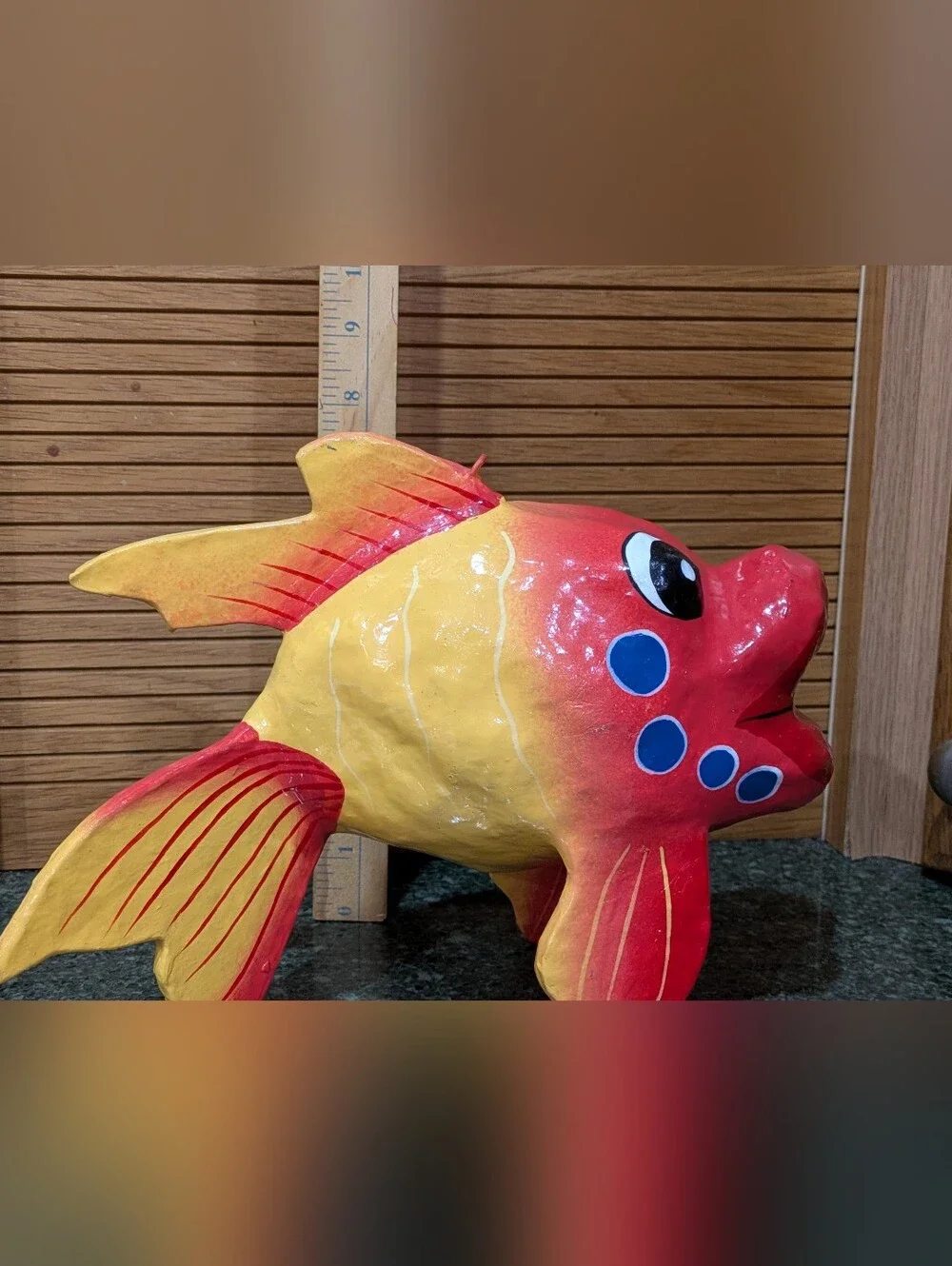 Paper Mache 3 Large Colorful Fish. Beautiful Decorative Set. EUC